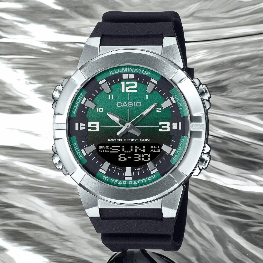 AMW870A-3A Casio 100 Metre 10 Year Battery Gradient Green Black Watch
