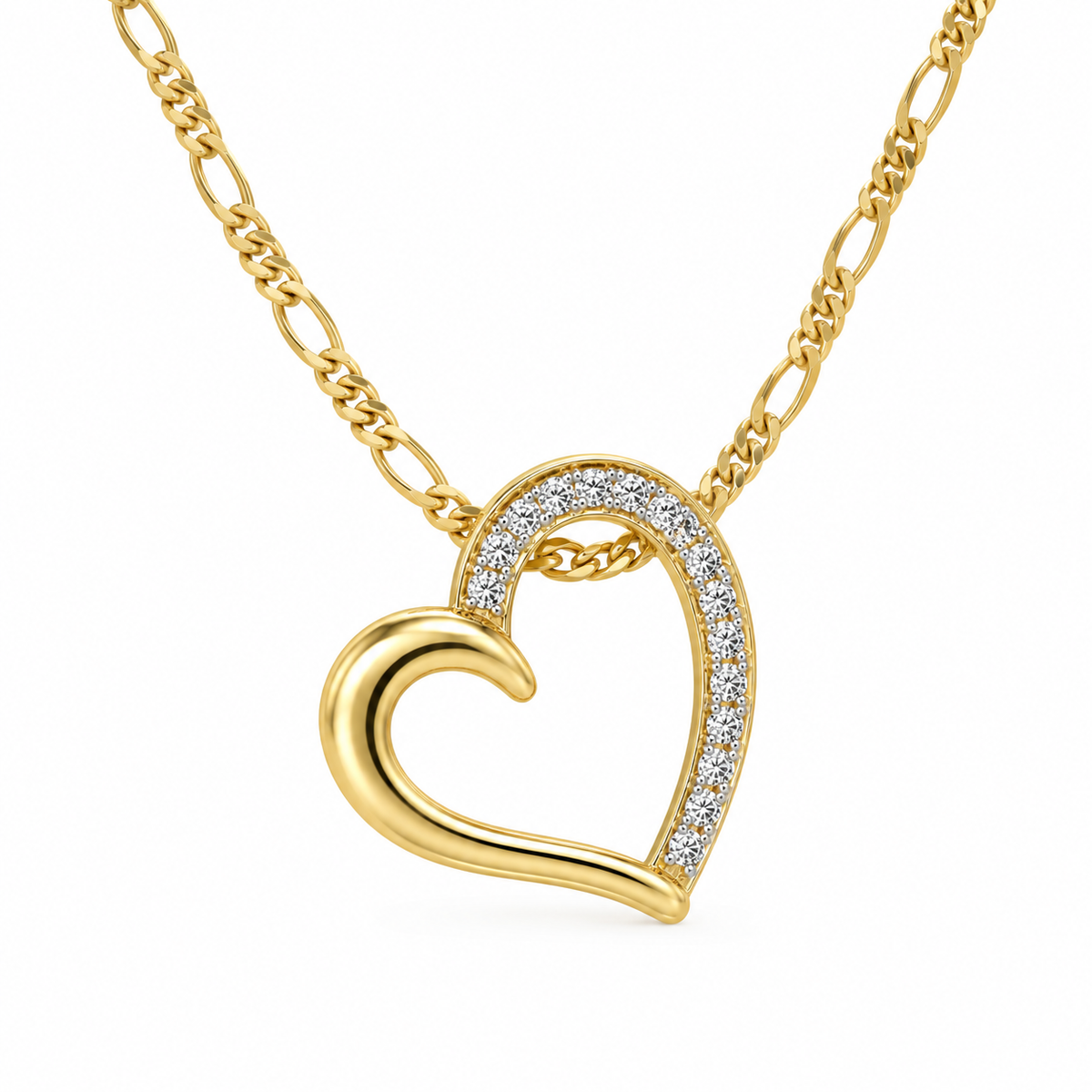 10K Yellow Gold Diamond Open Heart Pendant with Hidden Chain Slide 0.02ct TDW