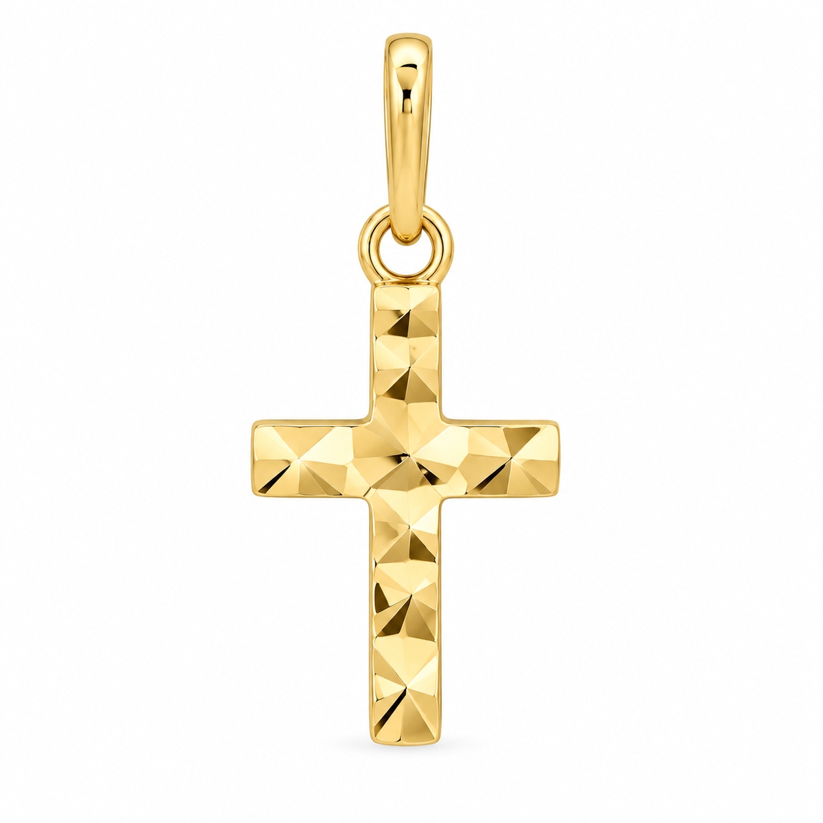 9ct Yellow Gold Mini Diamond-Cut Textured Cross Pendant