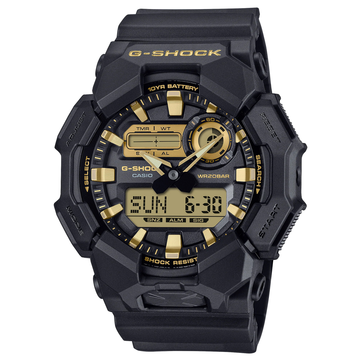 GA010GB-1A9 CASIO G-SHOCK RUGGED DUAL TIME BLACK RESIN BAND 10 Year Battery Life