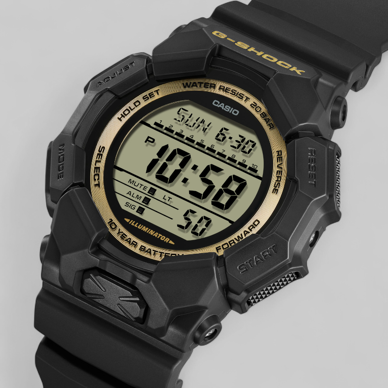 GD010GB-1A9 Casio G-Shock Digital Black/Gold, Black Resin 200M WR, 10 Year Battery