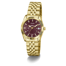 Load image into Gallery viewer, GW0936L2 GUESS Burgundy Sunray Ladies Gold-Tone Analogue Watch