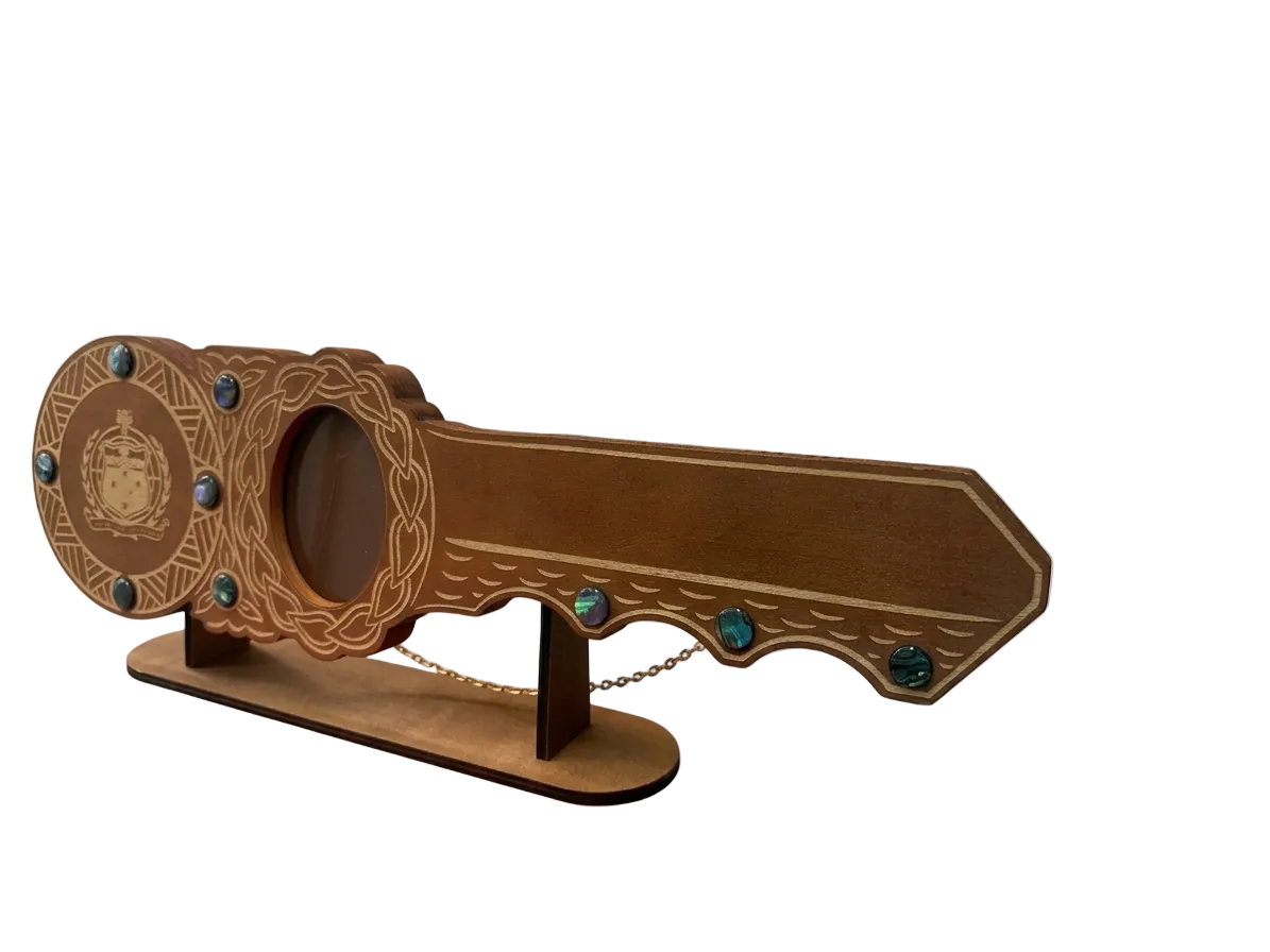 Traditional Samoan 21st Birthday Key with Paua Shell Inlay With Stand (Engraving Option)