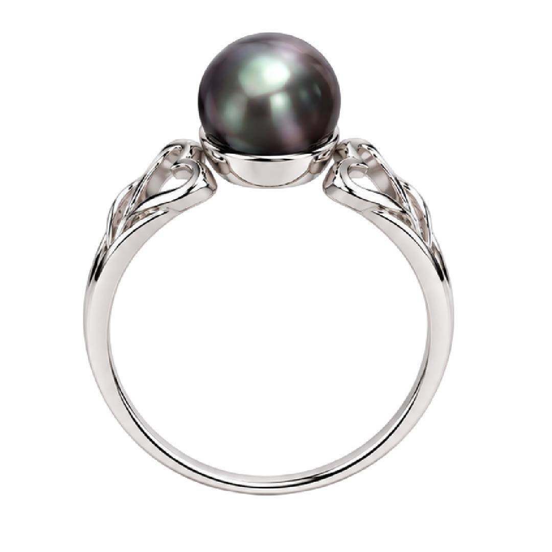 925 Sterling Silver Natural Black Pearl Heart Solitaire Ring