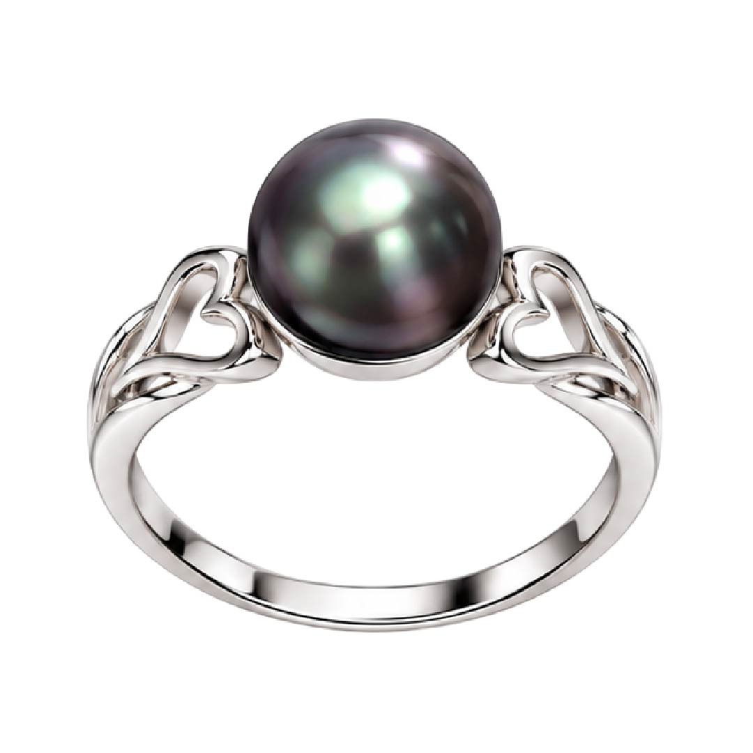 925 Sterling Silver Natural Black Pearl Heart Solitaire Ring