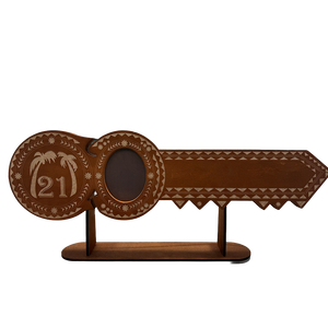 21st Island Design Key with Palm Tree Design, Laser Engraved Patterns & Display Stand