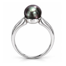 Load image into Gallery viewer, 925 Sterling Silver Natural Black Pearl Solitaire Ribbed Ring