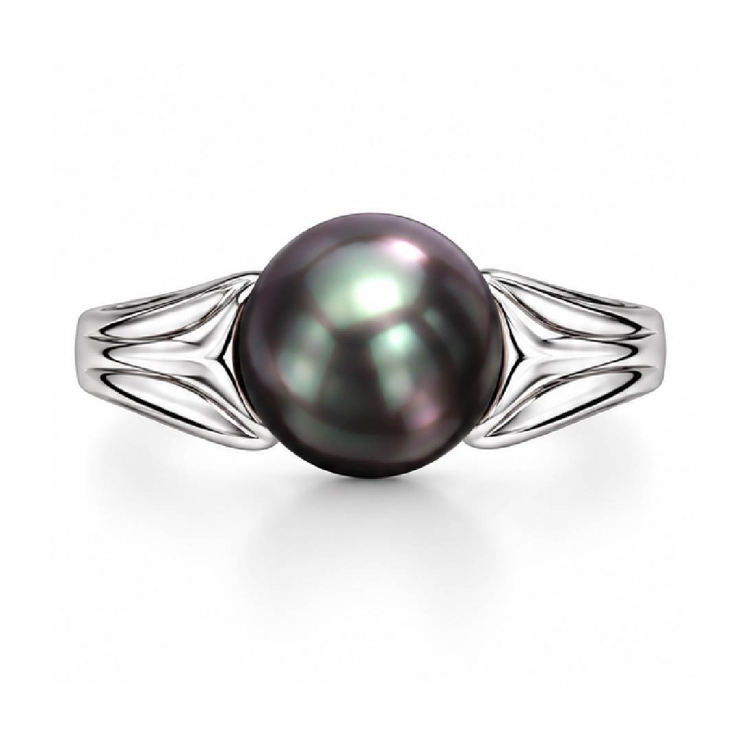 925 Sterling Silver Natural Black Pearl Solitaire Ribbed Ring