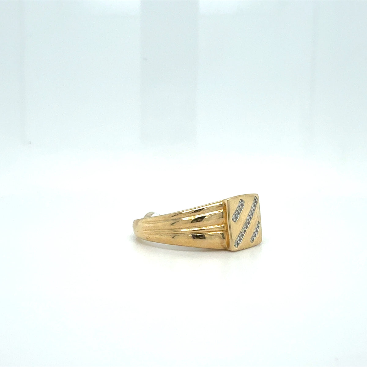 10ct Gold Rectangular Diamond Stripe Men's Ring