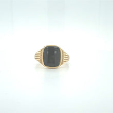 Load image into Gallery viewer, 9ct Gold Black Onyx Signet Ring with Ridged Shoulders