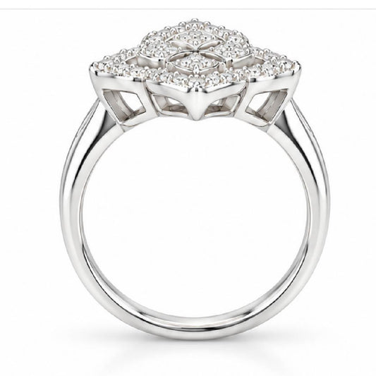 9ct White Gold Moroccan Floral Quatrefoil Diamond Ring 0.15 TDW