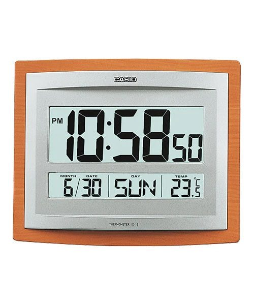 Casio ID15S-5D Wood Grain Digital Wall Clock with Thermometer
