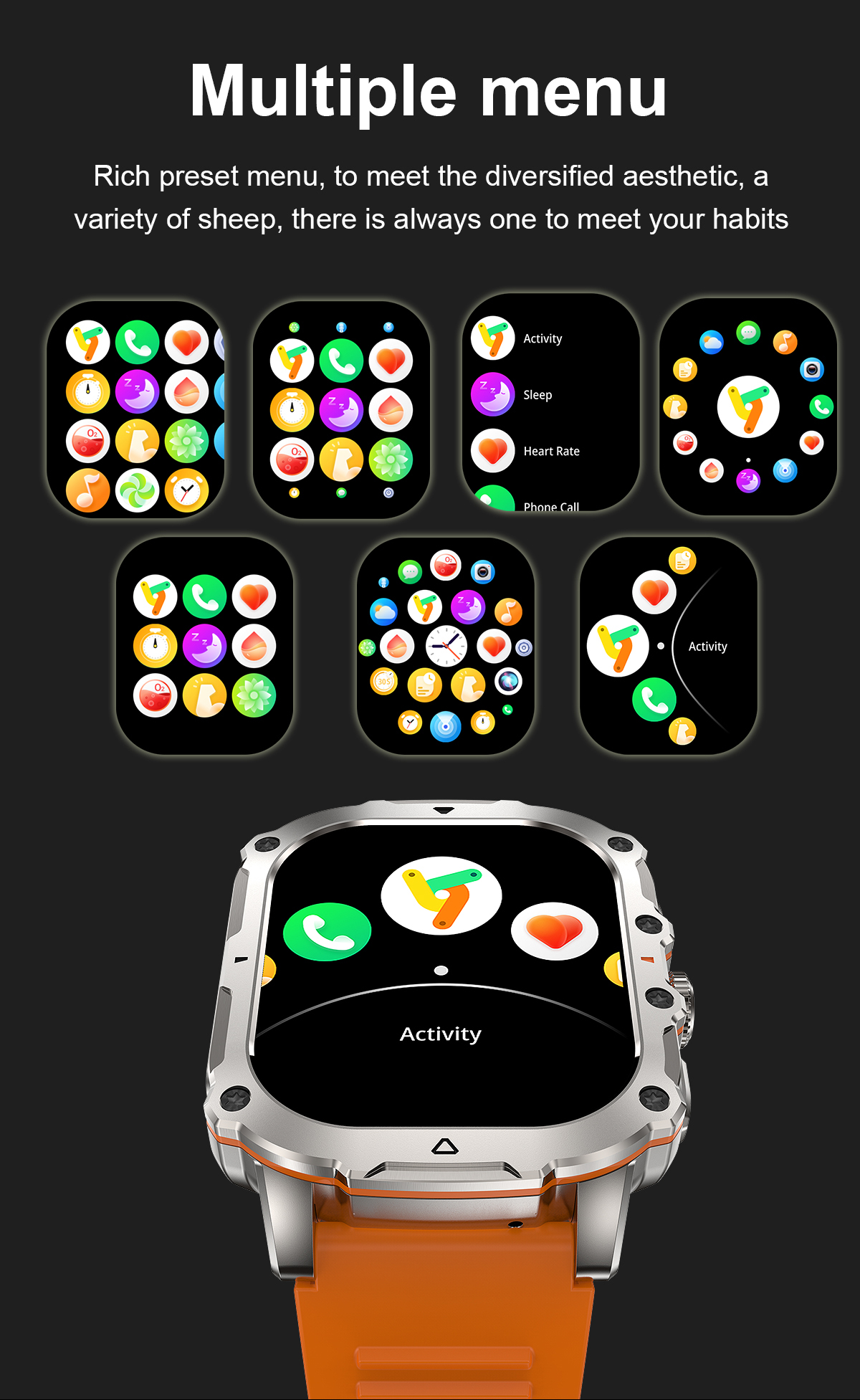 Broadway GK72 Black Rectangle Stylish Sport Watch Amoled Screen Smartwatch