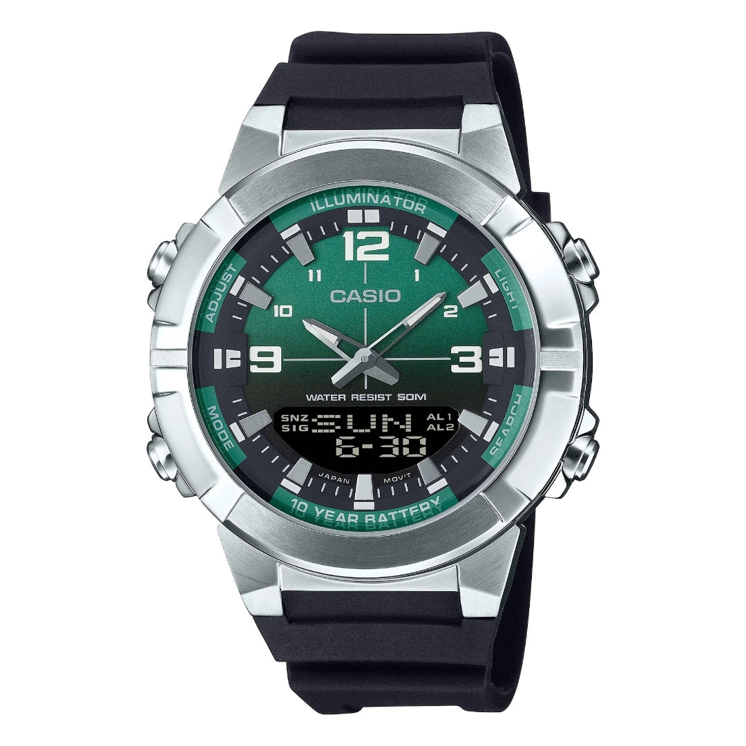AMW870A-3A Casio 100 Metre 10 Year Battery Gradient Green Black Watch