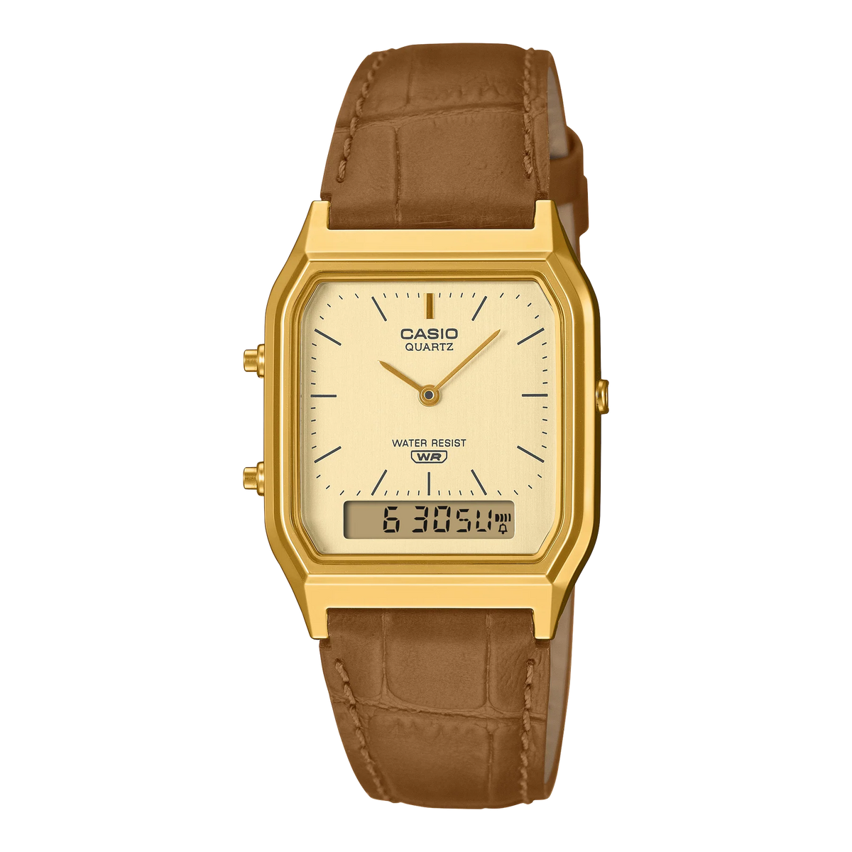 AQ230EGL-9A Casio Vintage Gold-Tone Analogue-Digital Leather Band Watch