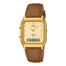 Load image into Gallery viewer, AQ230EGL-9A Casio Vintage Gold-Tone Analogue-Digital Leather Band Watch
