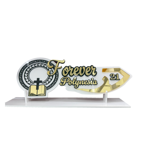 Custom 21st Bible Birthday Key with Stand, Pacifica Pattern & Cross