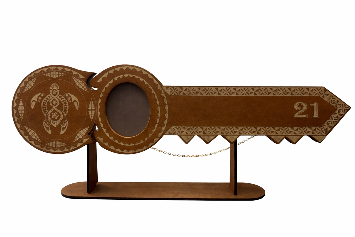 21st Birthday Turtle Island Design Key with Stand (Engraving Available)