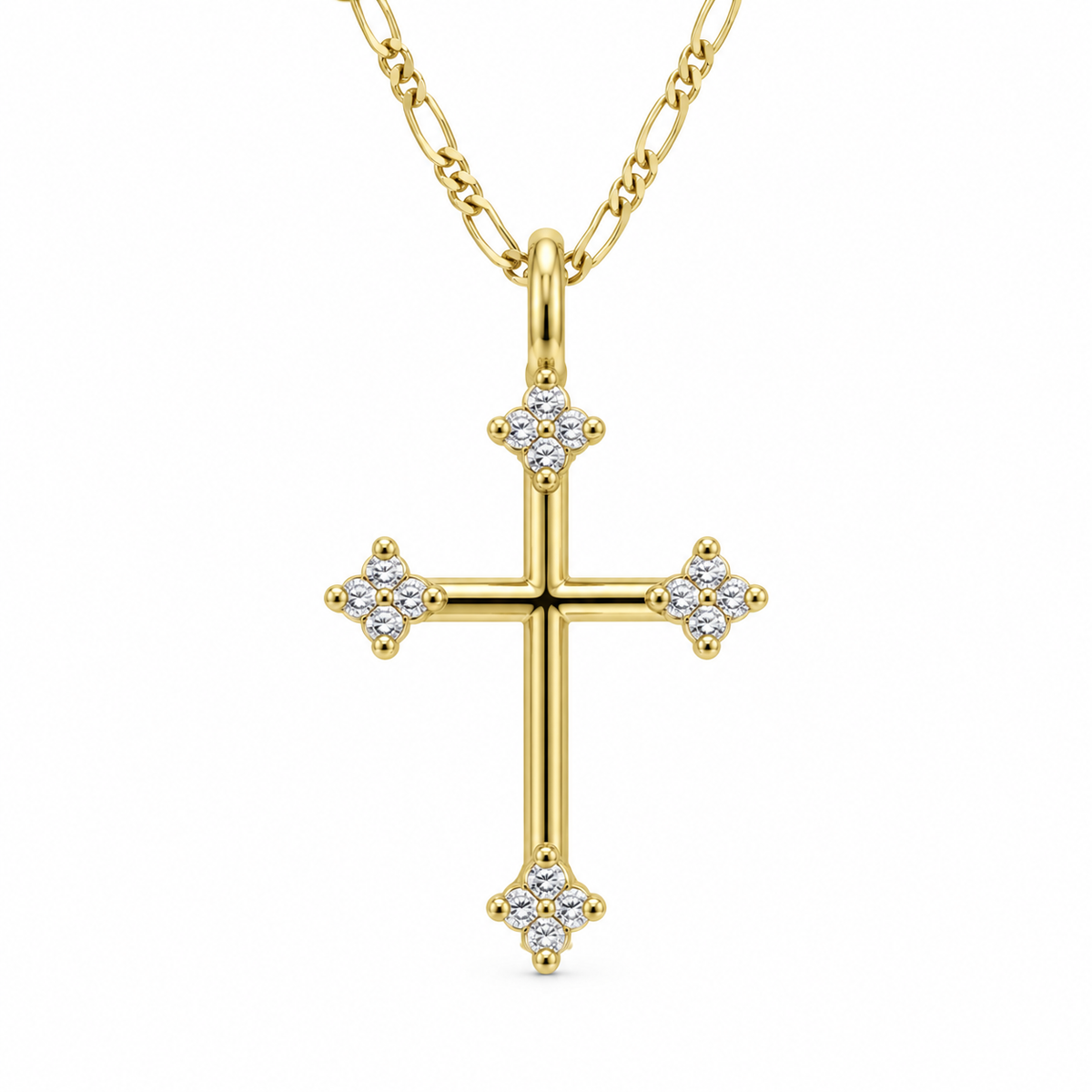 10K Yellow Gold Natural Diamond Trefoil-Tip Cross Pendant (0.15 TDW)