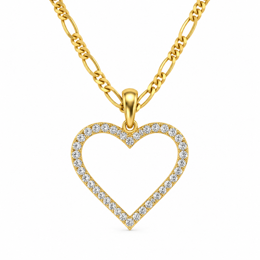 10K Yellow Gold Natural Diamond Pavé Open Heart Pendant 0.12 TDW