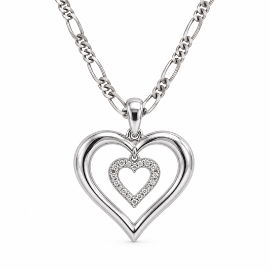 10K White Gold Natural Diamond Double Heart Pendant 0.03 TDW