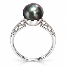 Load image into Gallery viewer, 925 Sterling Silver Natural Black Pearl Solitaire Filigree Ring
