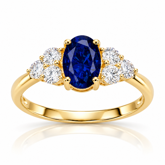 9ct Yellow Gold Oval Lab-Grown Sapphire and Diamond Ring 0.42 TDW