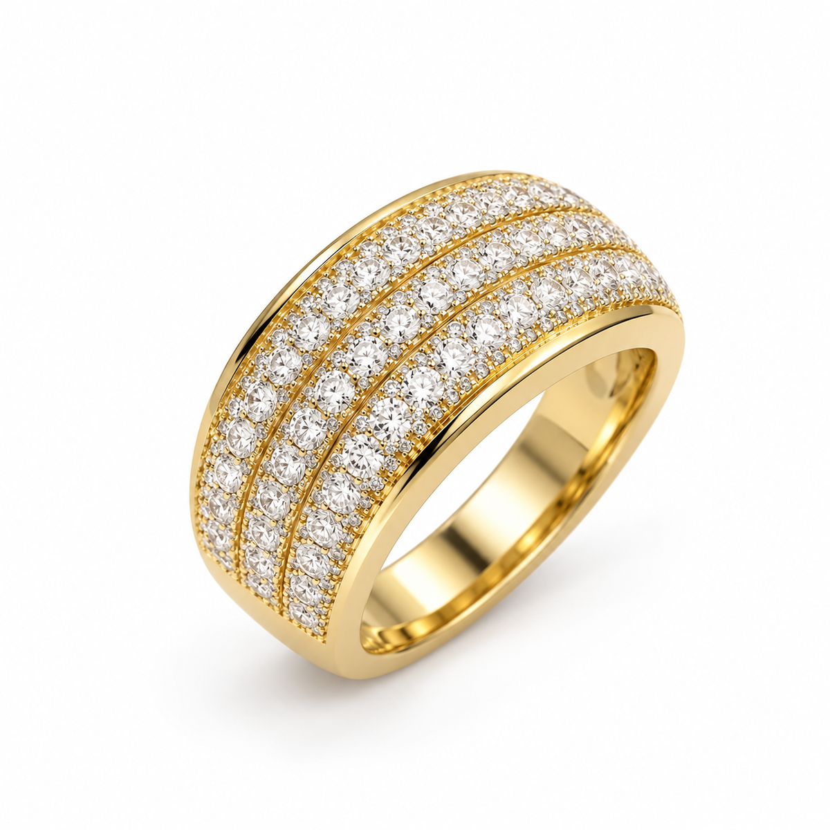 9K Yellow Gold Four-Row Natural Diamond Wide Statement Ring 0.50 TDW