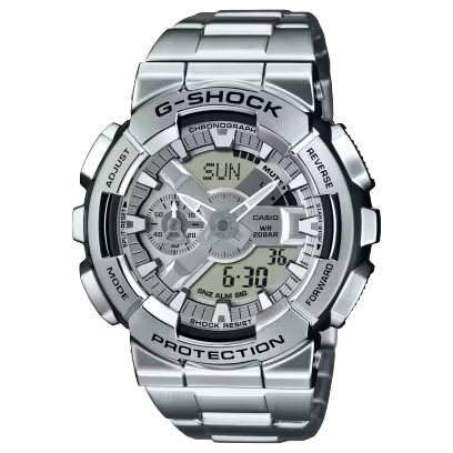 GM110D-8A G-Shock G-Steel Duel Time, Silver Dial & Case, Stainless Steel Band 200M