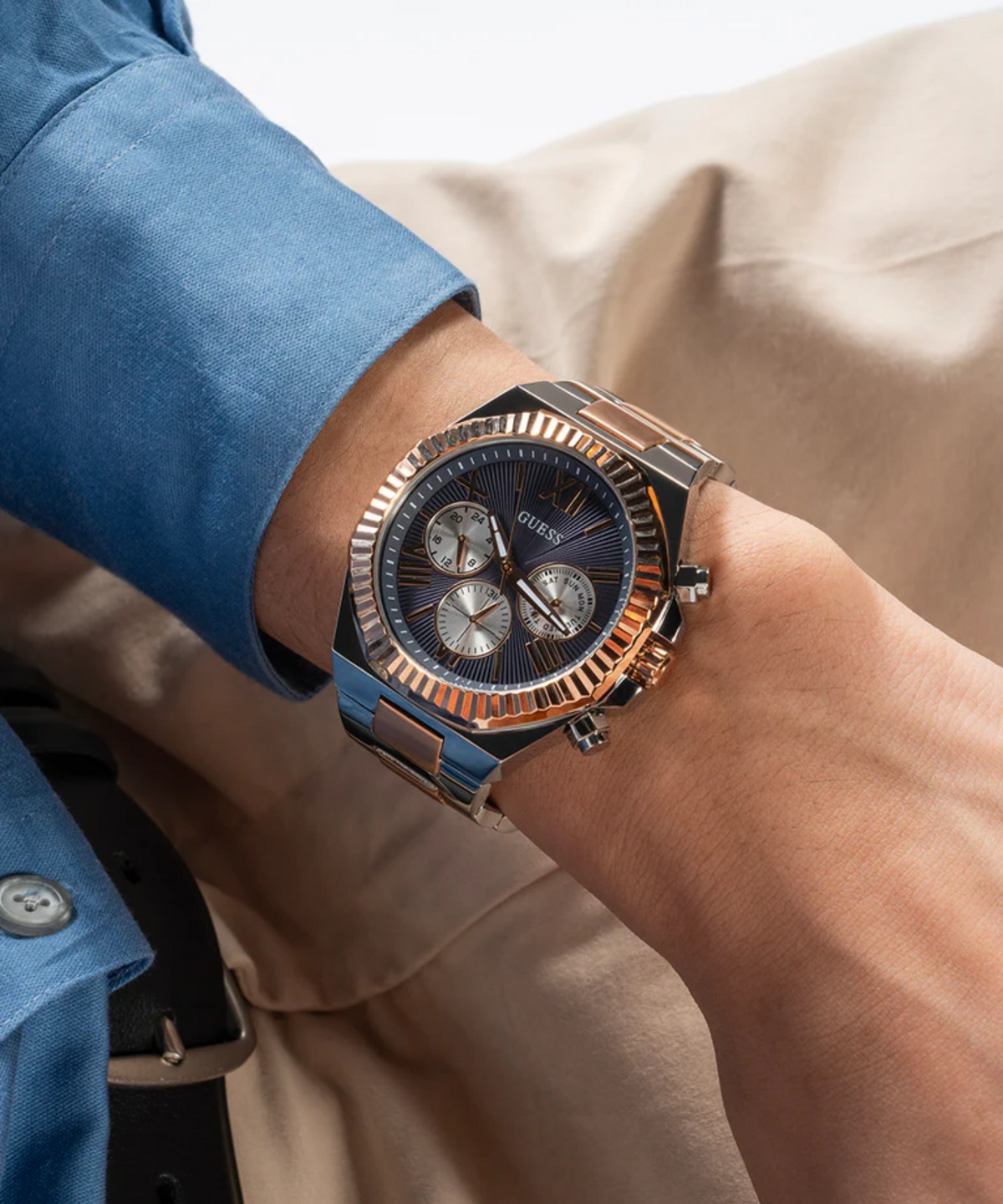 GW0703G4 Equity Men's Watch in Two-tone with Navy Blue Dial
