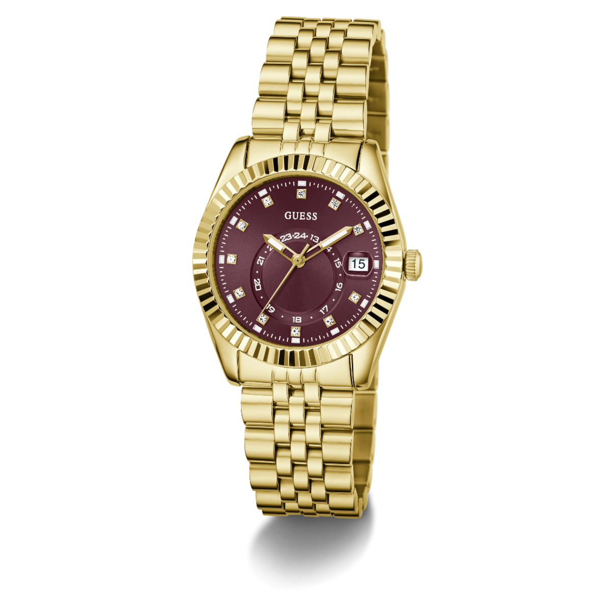GW0936L2 GUESS  Burgundy Sunray Ladies Gold-Tone Analogue Watch