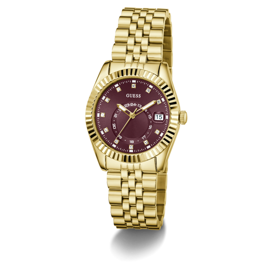 GW0936L2 GUESS  Burgundy Sunray Ladies Gold-Tone Analogue Watch