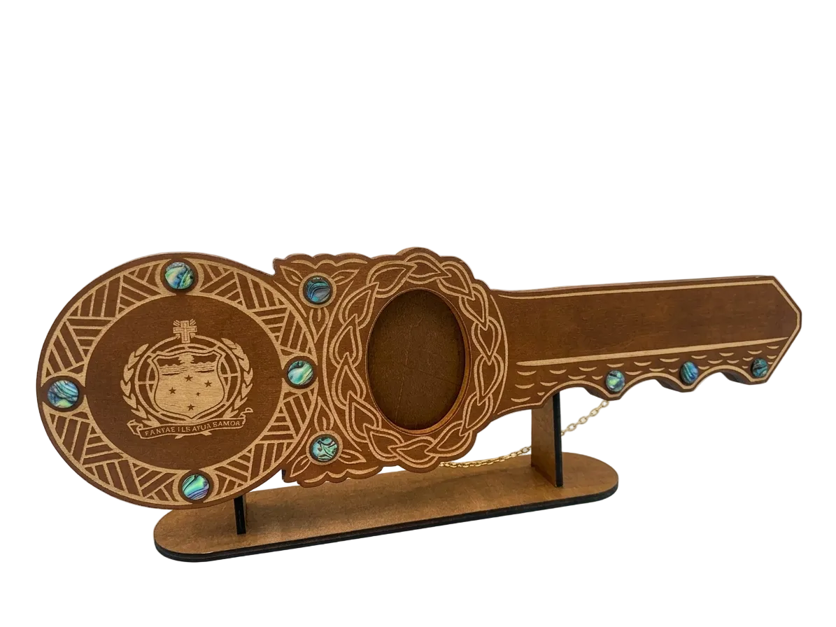 Traditional Samoan 21st Birthday Key with Paua Shell Inlay With Stand (Engraving Option)