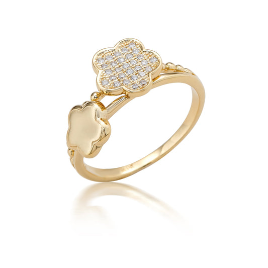9ct Yellow Gold Double Flower Lab-Grown Diamond Ring 0.14 tdw