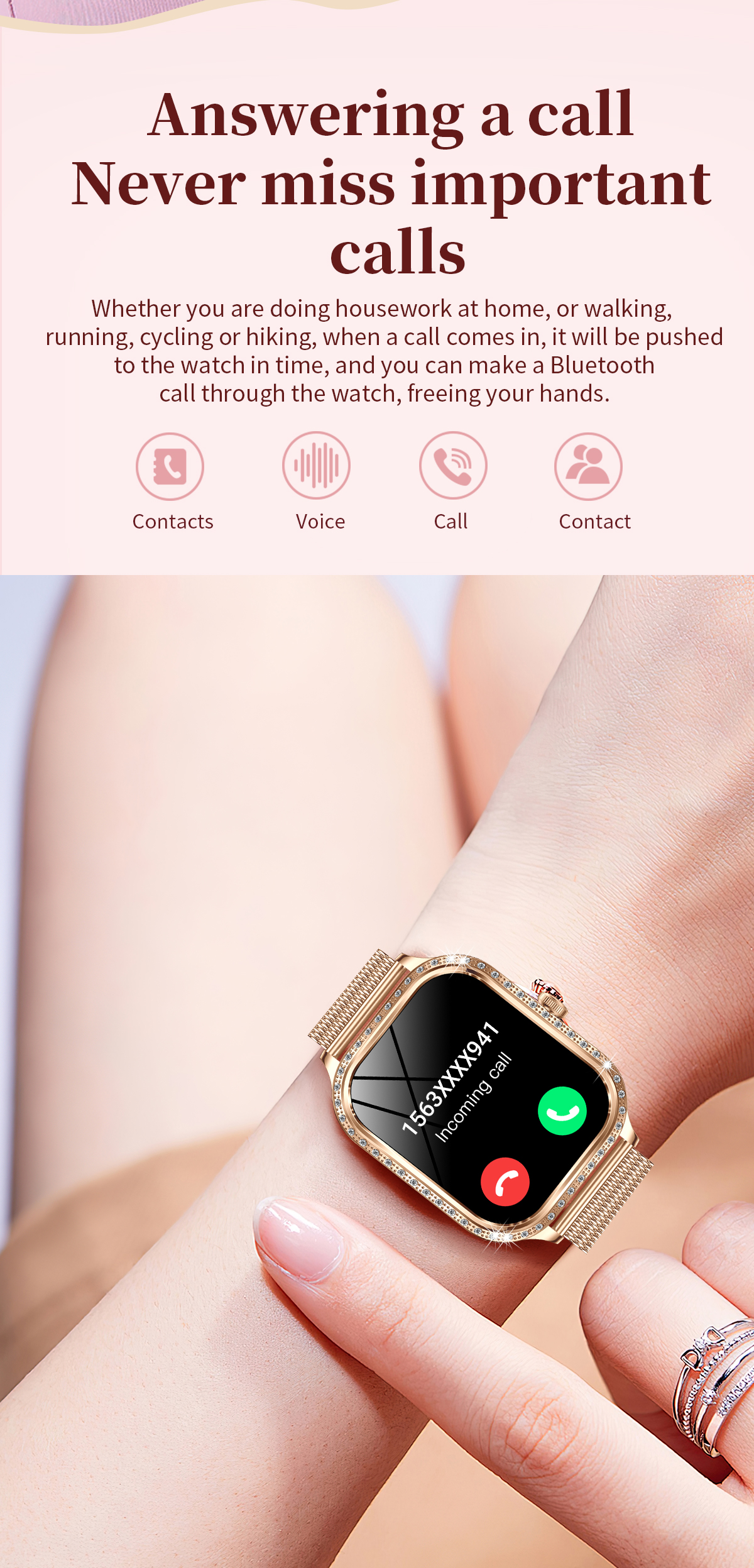 Broadway T8P8 Rose Gold Ladies Smart Watch Sparkle Style