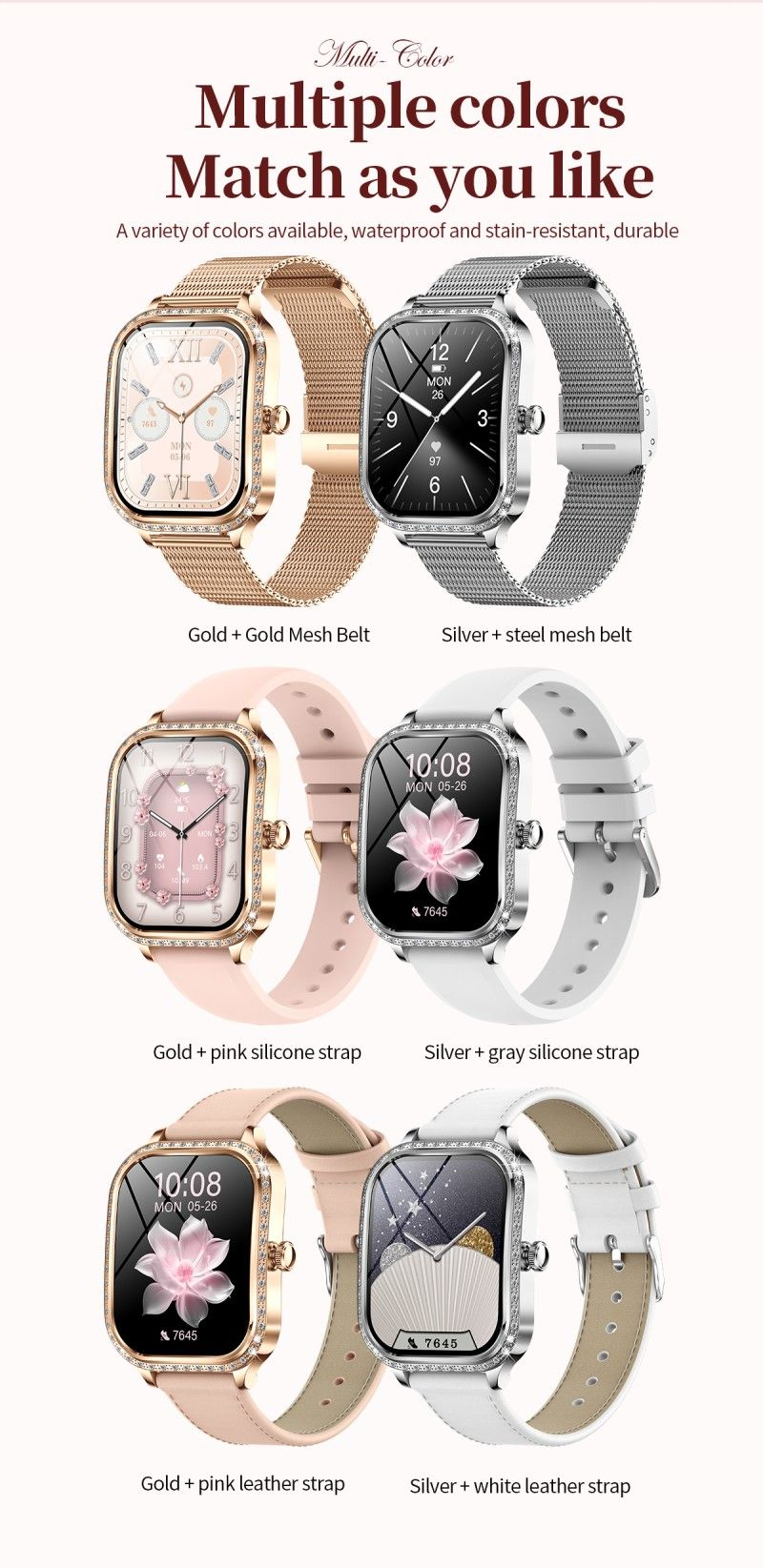 Broadway T8P8 Rose Gold Ladies Smart Watch Sparkle Style