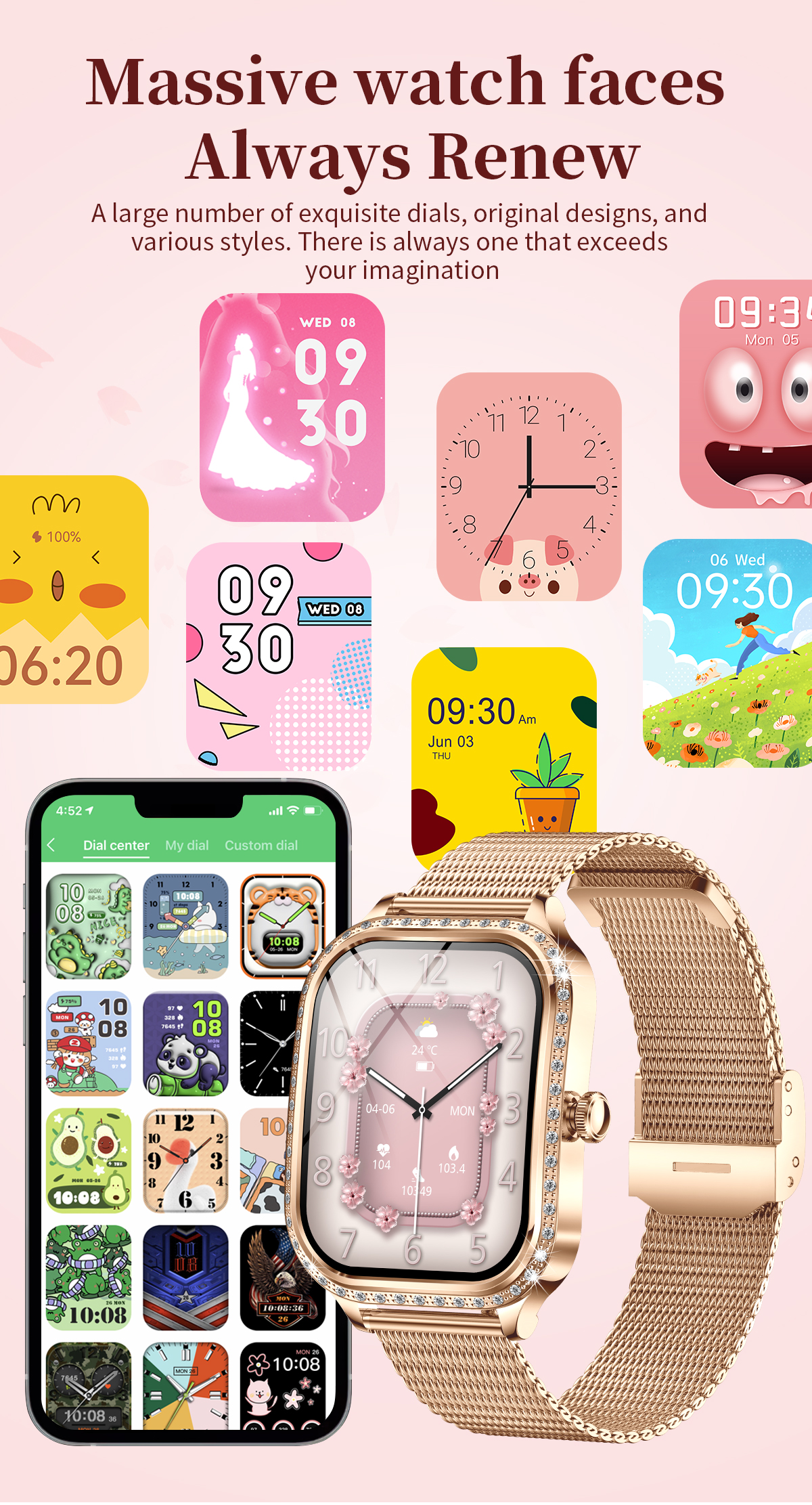 Broadway T8P8 Rose Gold Ladies Smart Watch Sparkle Style