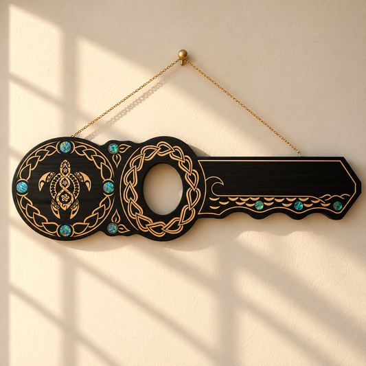 21st Turtle Design Key with Laser Engraved Patterns Round Paua Shell Inlays