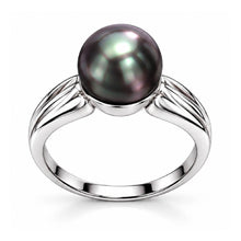 Load image into Gallery viewer, 925 Sterling Silver Natural Black Pearl Solitaire Ribbed Ring
