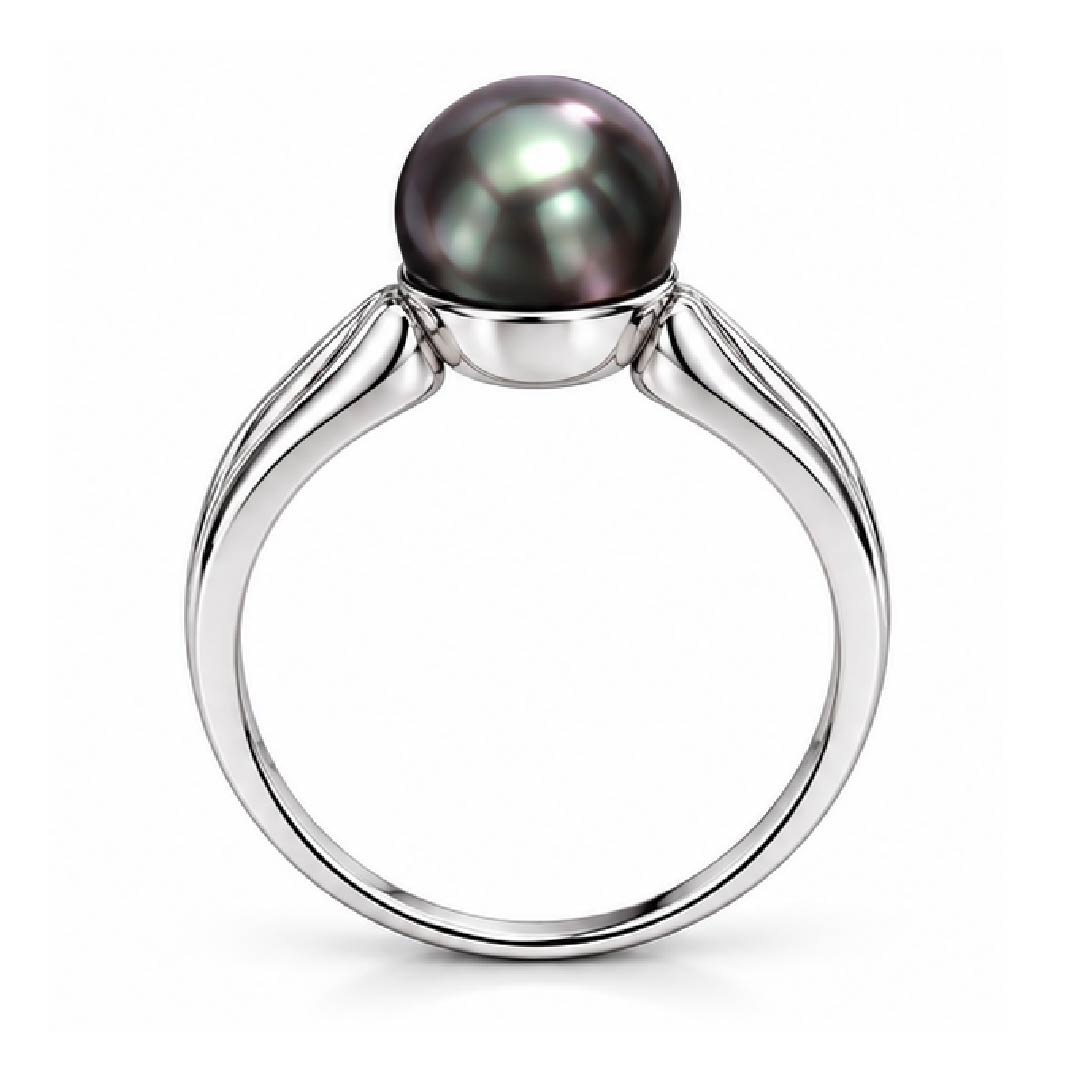 925 Sterling Silver Natural Black Pearl Solitaire Ribbed Ring