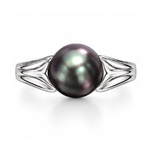 Load image into Gallery viewer, 925 Sterling Silver Natural Black Pearl Solitaire Ribbed Ring
