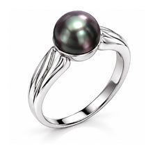 Load image into Gallery viewer, 925 Sterling Silver Natural Black Pearl Solitaire Ribbed Ring

