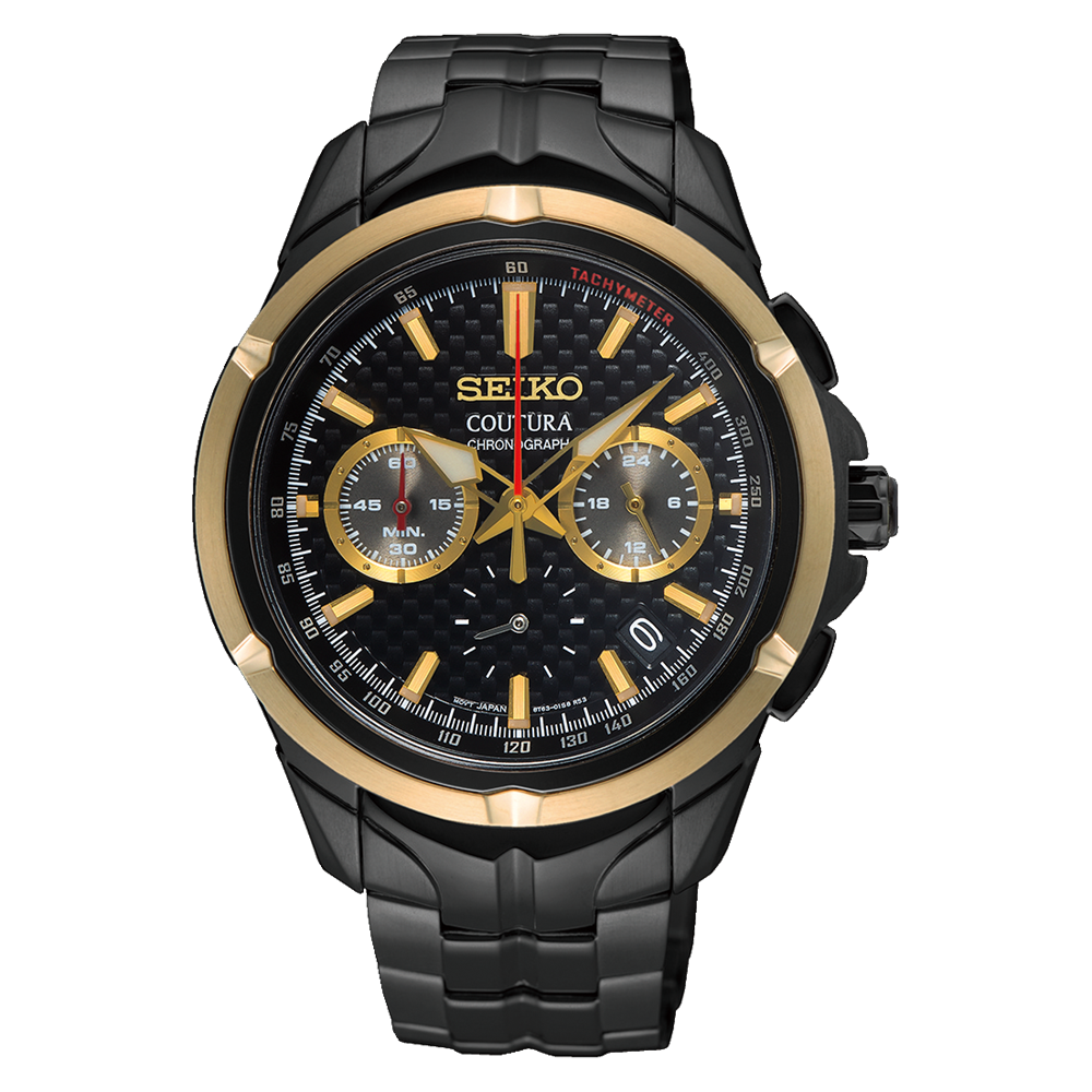 SSB442P SEIKO COUTURA BLACK GOLD TONE Chronograph Watch