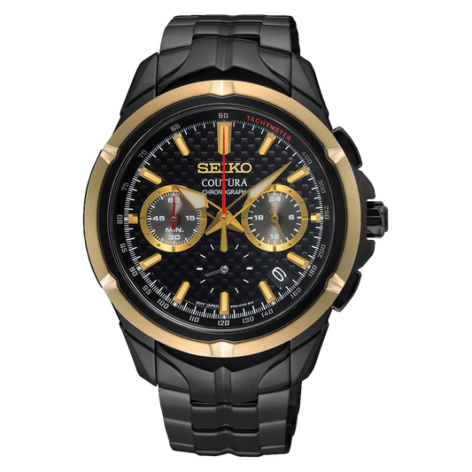 SSB442P SEIKO COUTURA BLACK GOLD TONE Chronograph Watch