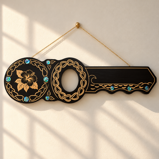 21st Hibiscus Flower Design Key with Laser Engraved Patterns & Round Paua Shell Inlays
