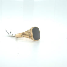 Load image into Gallery viewer, 9ct Gold Black Onyx Signet Ring with Ridged Shoulders
