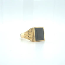 Load image into Gallery viewer, 9ct Gold Rectangular Black Onyx Signet Ring with Fluted Shoulders
