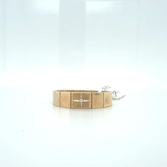 9ct Gold Star Band Ring with Single Diamond Accent