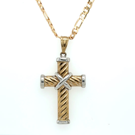 9ct Two-Tone Gold Cable Twist Cross Pendant