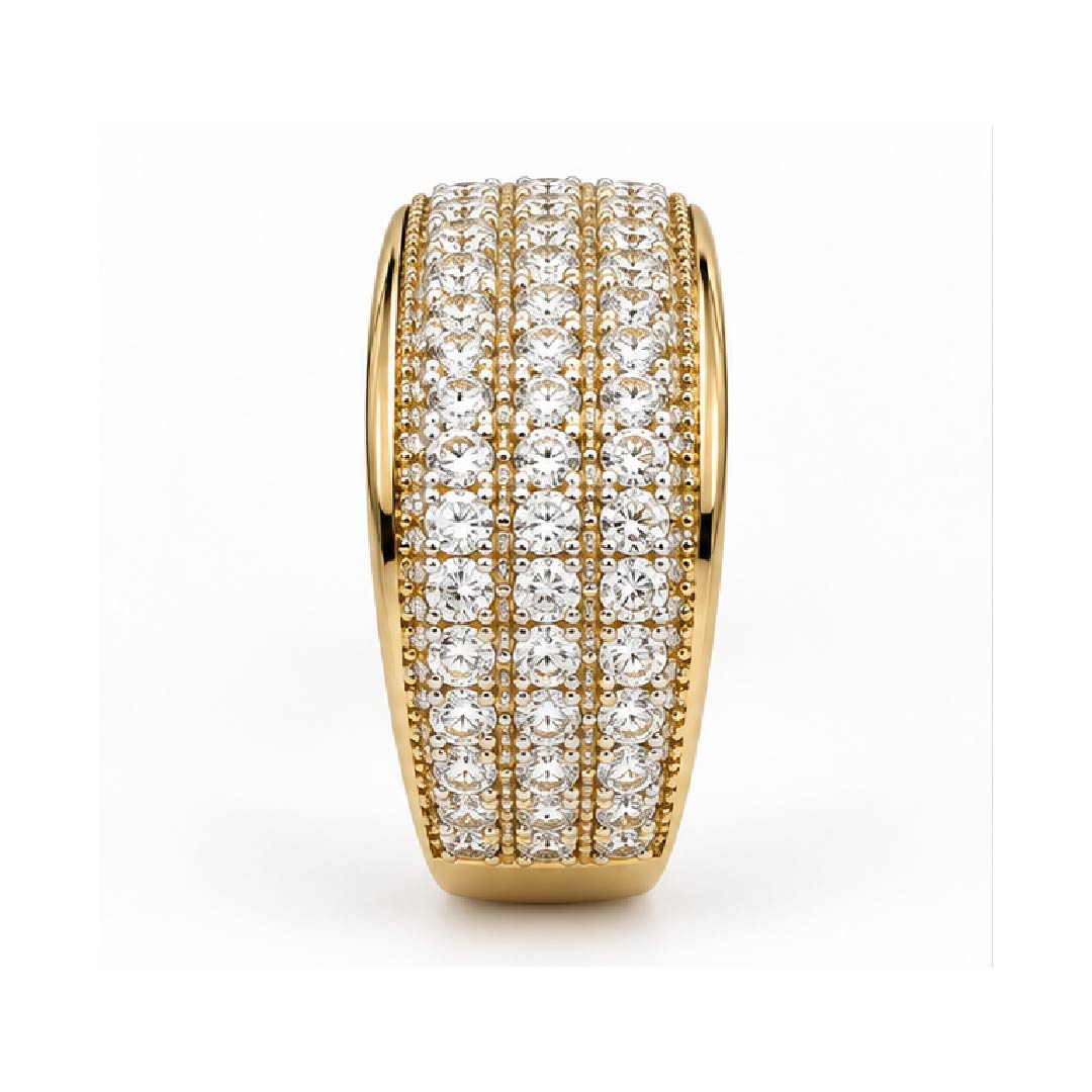 9K Yellow Gold Four-Row Natural Diamond Wide Statement Ring 0.50 TDW